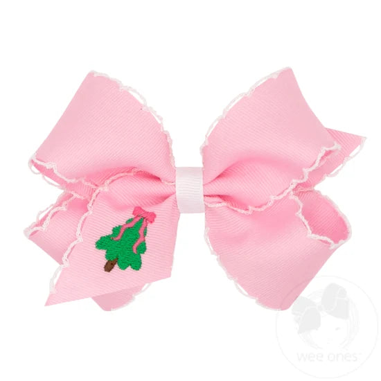 Large Christmas Moonstitch Bow- Pink Tree