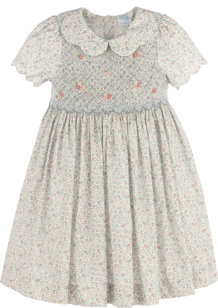 Fall Blossom Smock Dress- Blue