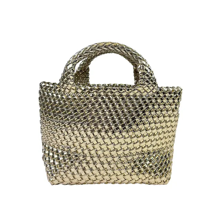 Lexie Metallic Woven Tote- Gold