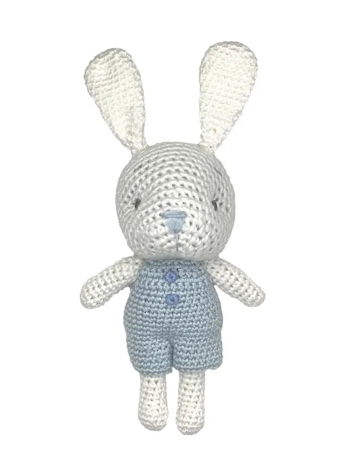Bunny Bamboo Crochet Rattle- Blue 5"