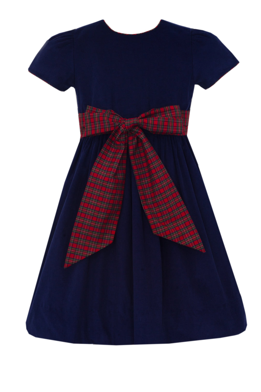 PRE ORDER Navy Cord Dress with Tartan Sash