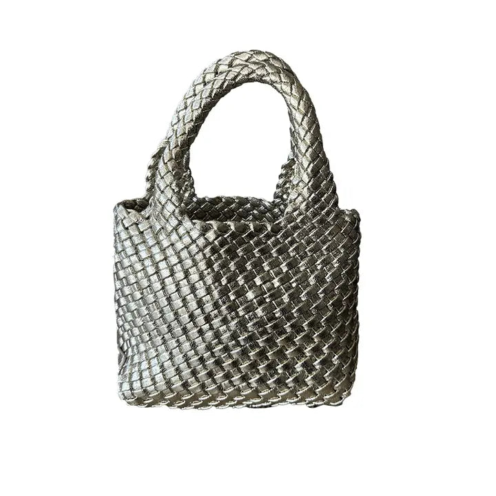 Leah Petite Metallic Woven Tote- Gold