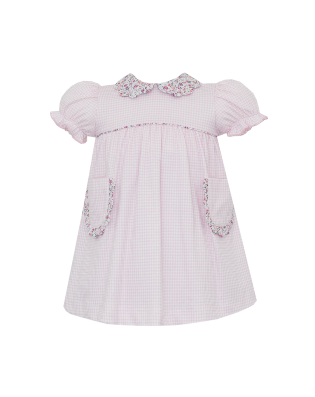 Pink Gingham Knit Dress | Scallop Detail