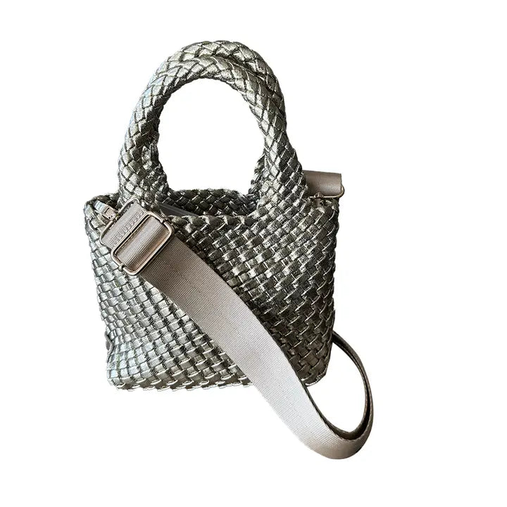 Leah Petite Metallic Woven Tote- Gold