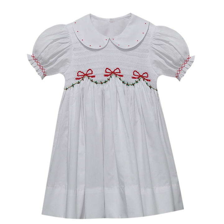 White Cate Dress- Christmas Ribbons