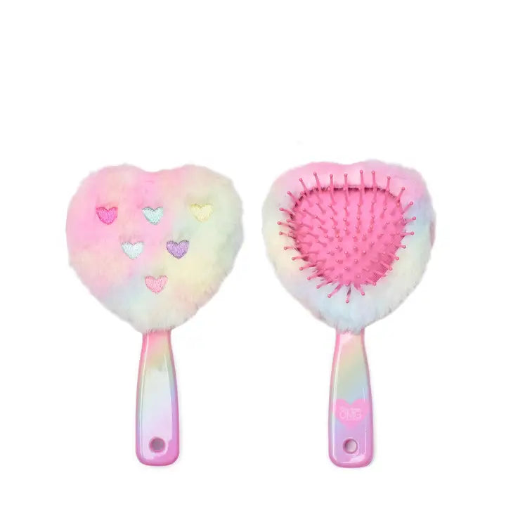 Heart Embroidered Plush Heart-Shaped Hairbrush