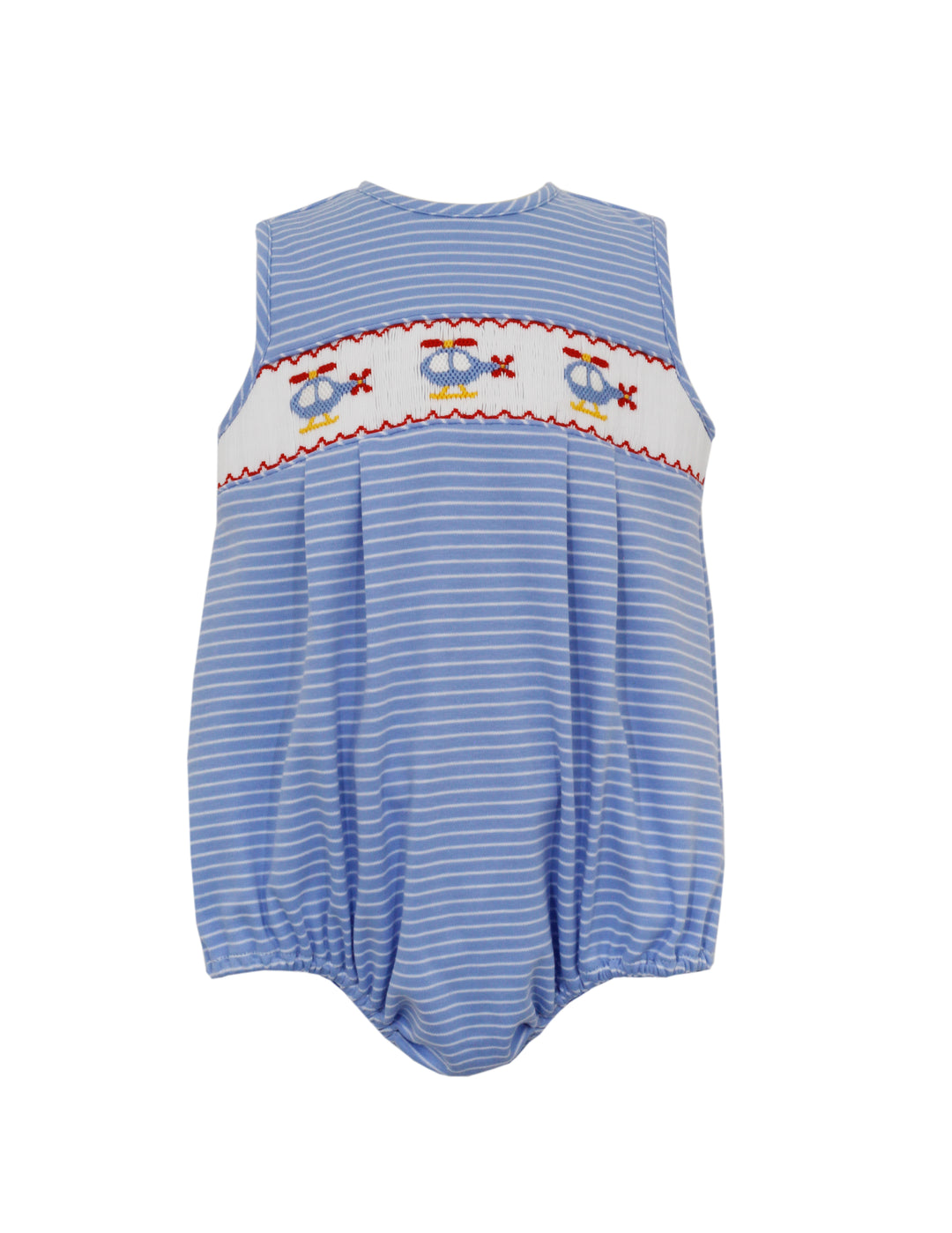 Blue Stripe Knit Bubble- Helicopter Smocking
