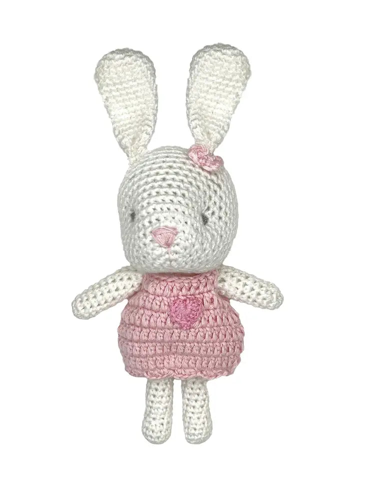 Bunny Bamboo Crochet Rattle- Pink 5"