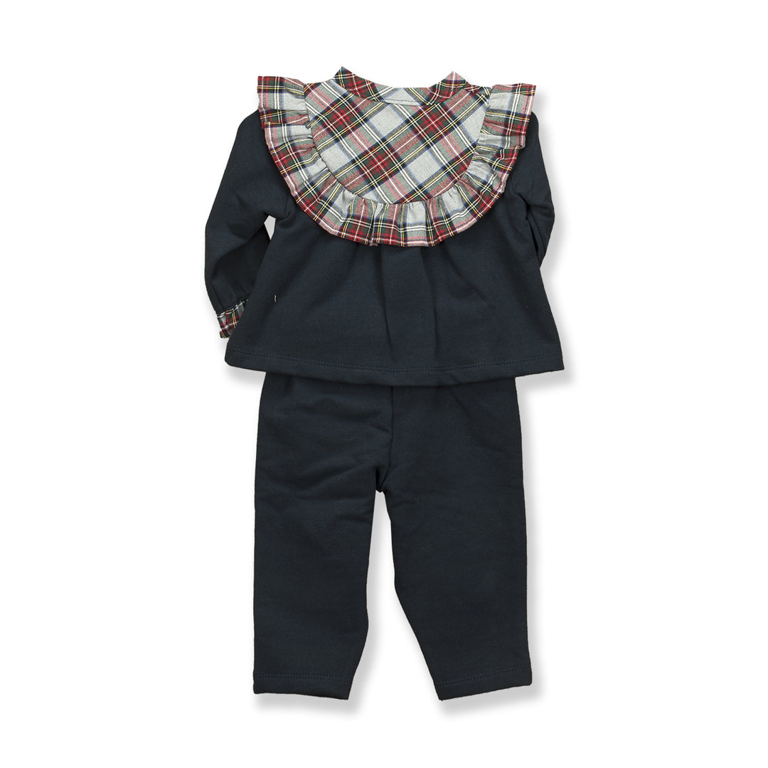 Navy pant set with tartan accent