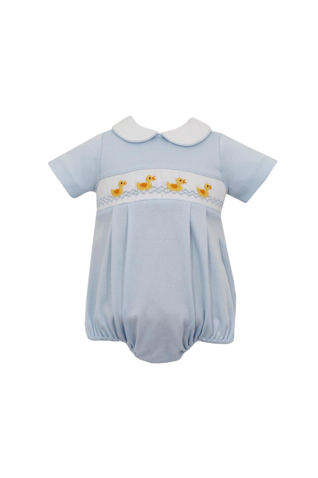 Light Blue Knit Boy Bubble with Duck Smocking