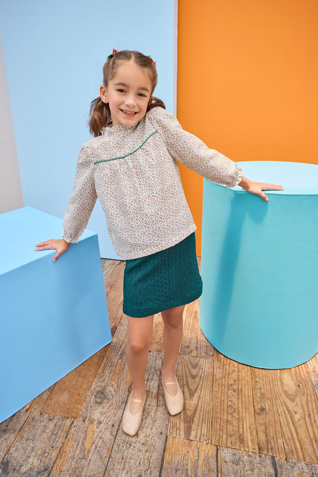 Quilted Mini Skirt- Emerald Cable