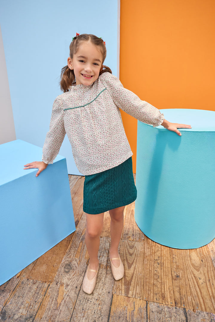 Quilted Mini Skirt- Emerald Cable