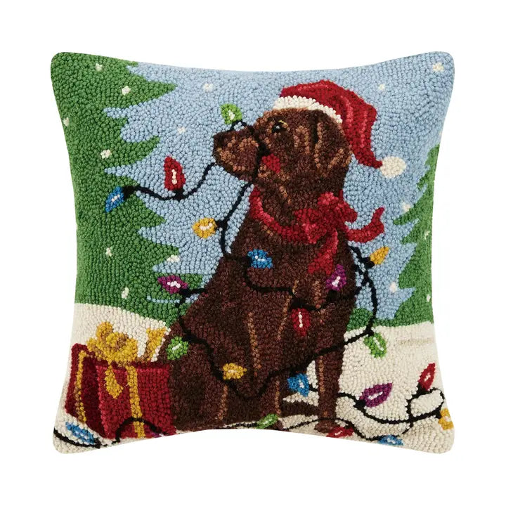 Christmas Chocolate Lab Pillow