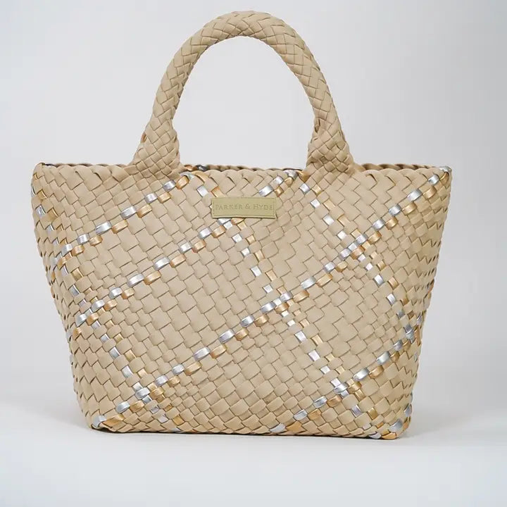 Beige Metallic Woven Tote