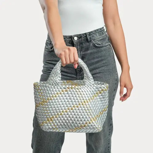 Lexie Metallic Woven Tote- Gold