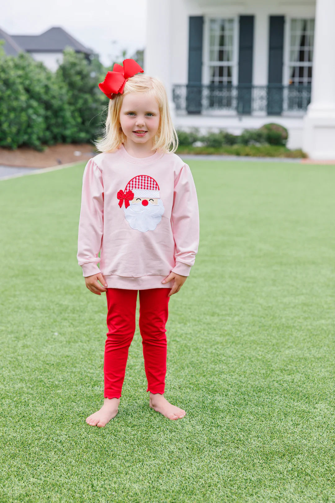 French Terry Pullover- Pink Santa