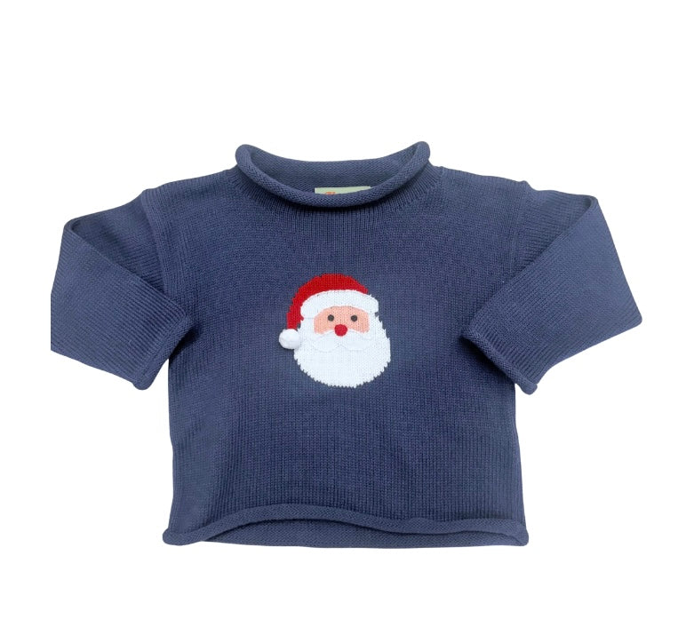Santa Face Sweater- Blue