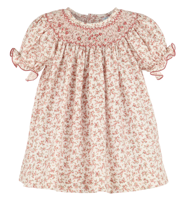 Terracotta Floral Smock Bishop Dress- Rose