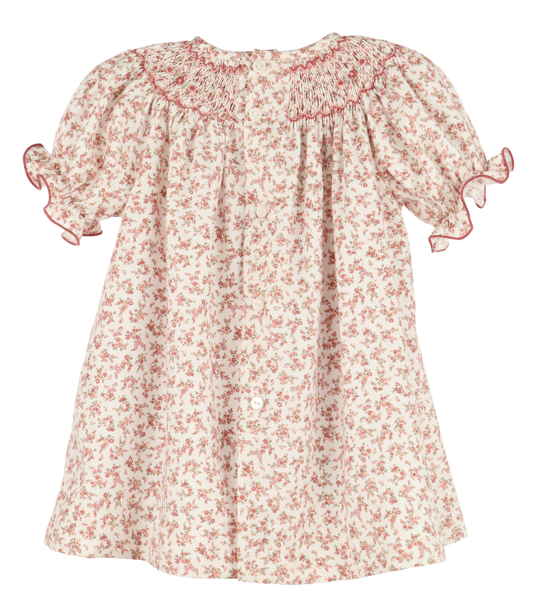 Terracotta Floral Smock Bishop Dress- Rose