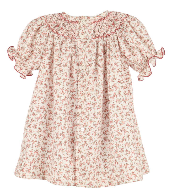 Terracotta Floral Smock Bishop Dress- Rose