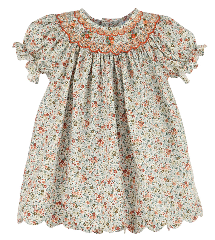 Autumn Glow Smock Bishop Dress- Green