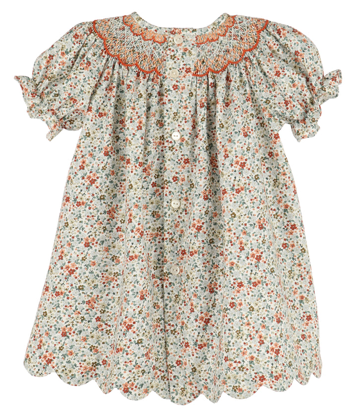 Autumn Glow Smock Bishop Dress- Green