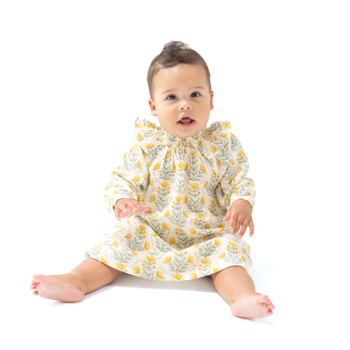 Winter Dandelion Smocked Neck Dress