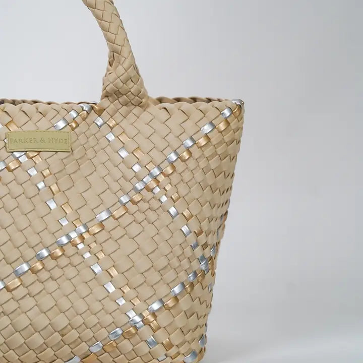 Beige Metallic Woven Tote