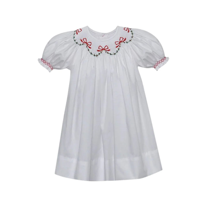 White Cate Bishop Dress- Christmas Ribbons