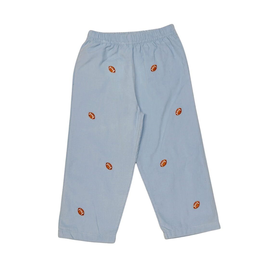 Corduroy pants with football embroidery