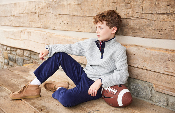 Classic Quilted Pullover- Light Blue | Navy