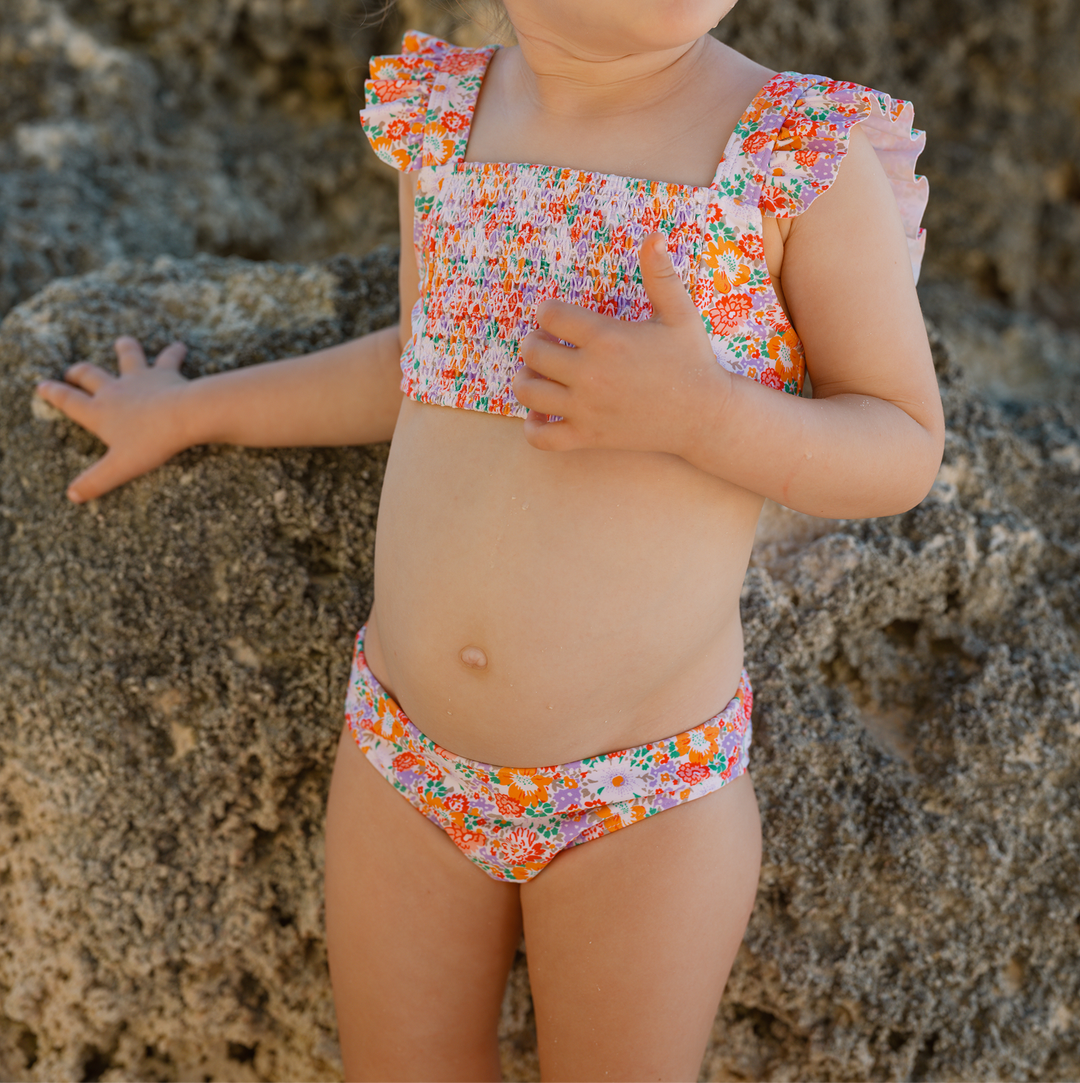 Island Blossom Smocked Ruffle Strap Bikini