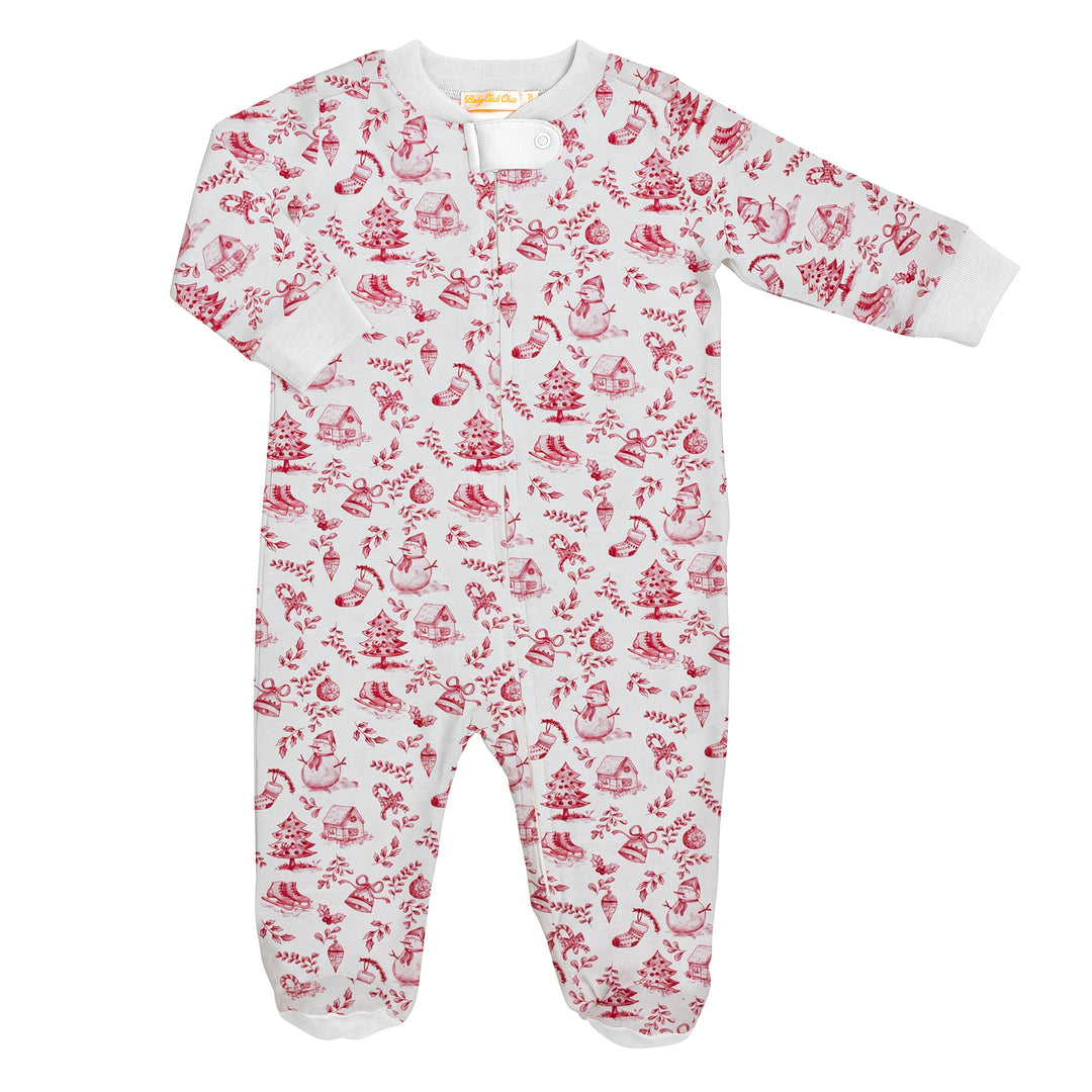 Christmas Toile Printed Zipper Footie