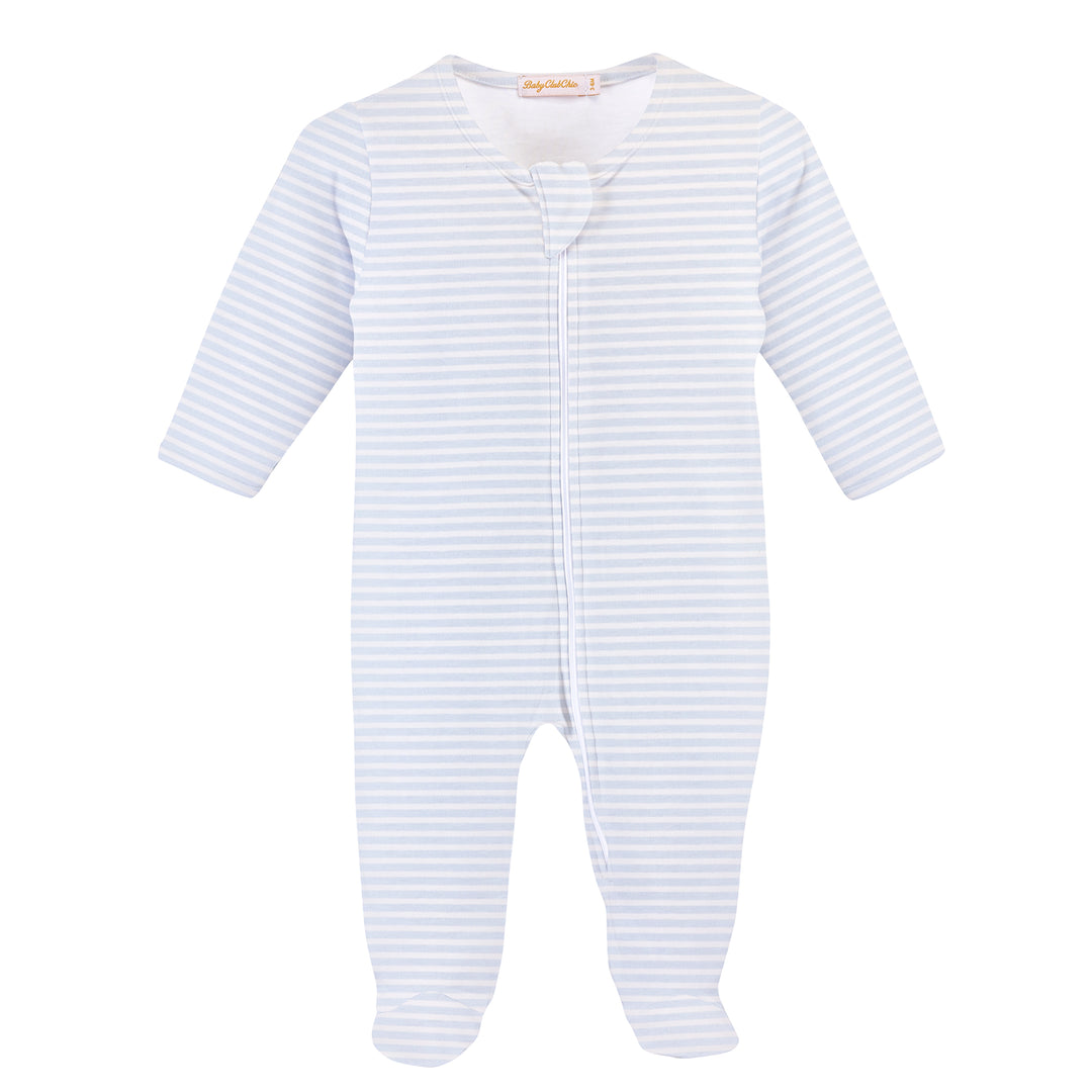 Light Blue Stripes Zipper Footie