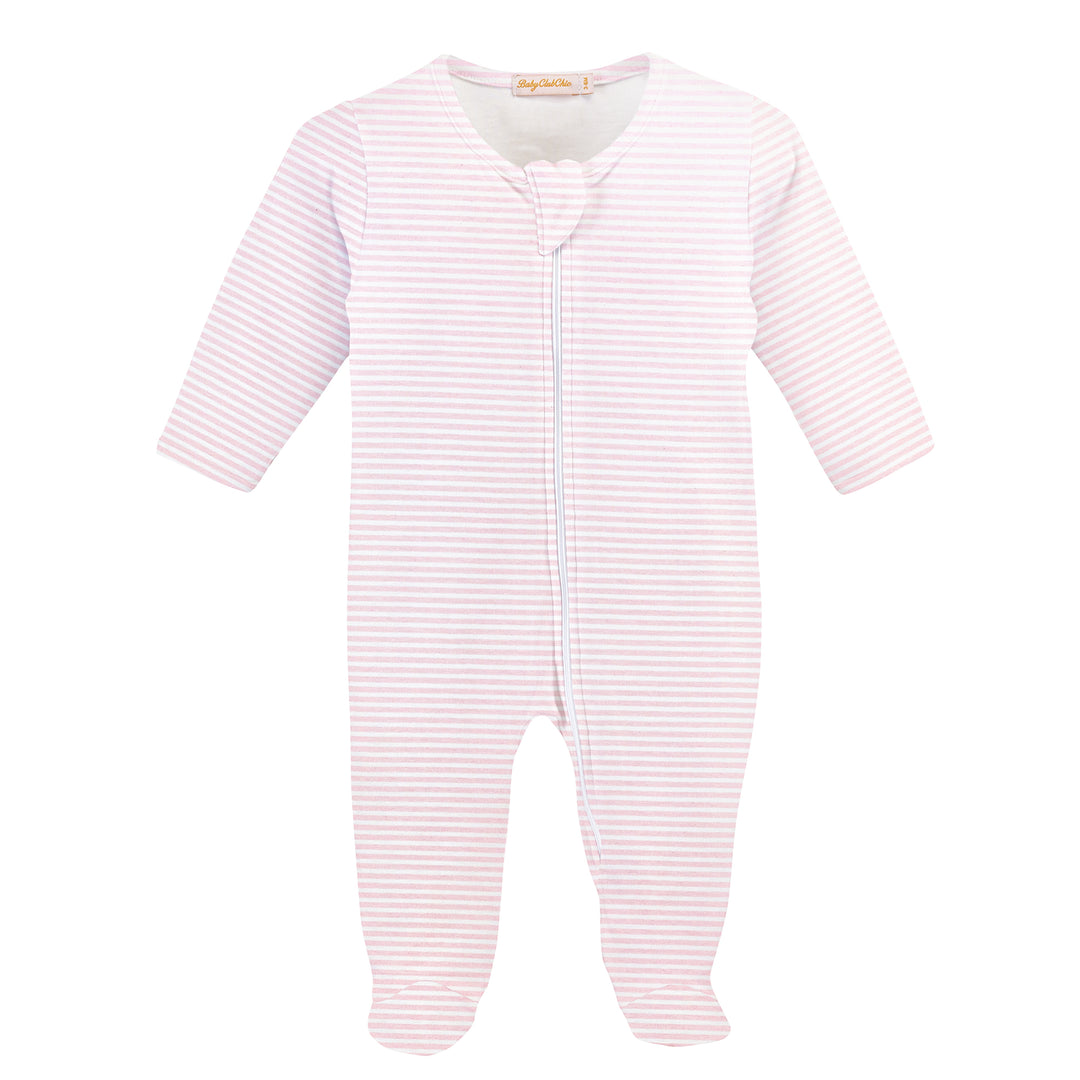 Light Pink Stripes Zipper Footie