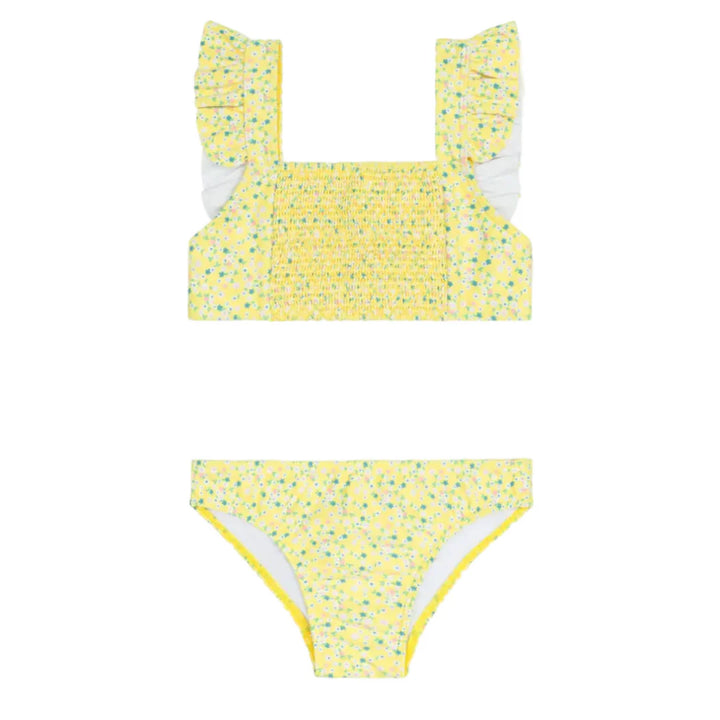 Petite Fleur Smocked Ruffle Strap Bikini