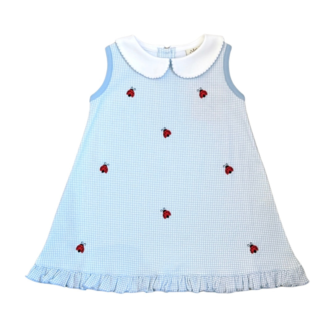 Knit Peter Pan Embroidered Dress- Ladybugs