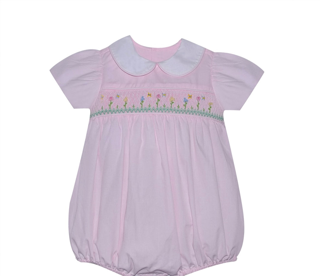 Pink Spring Flowers Smocked Bubble