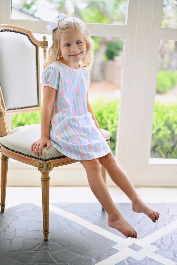 Dress- Knit Floral Pastel Stripe