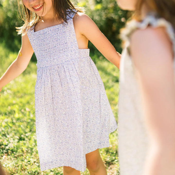 Slate Floral Smocked Bib Dress