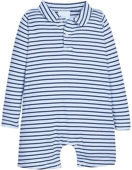 Long Sleeve Polo Romper- Winslow Stripe