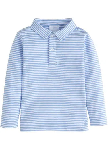 Long Sleeve Polo- Light Blue Stripe