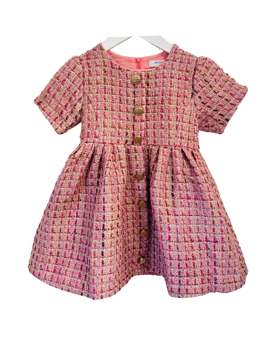 Pink Tweed Dress | Gold Buttons