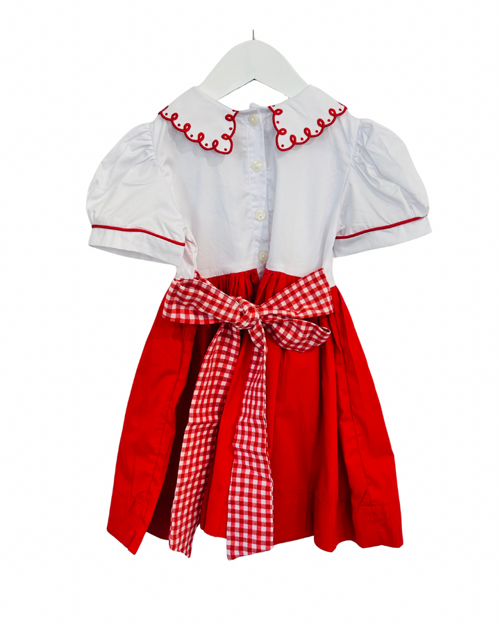 Red Embroidered Sash Dress
