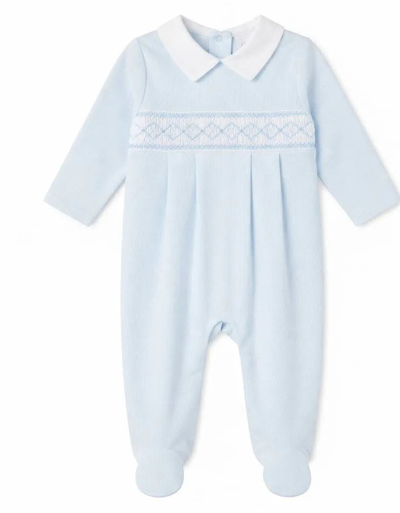 Blue Hand Smocked Footie