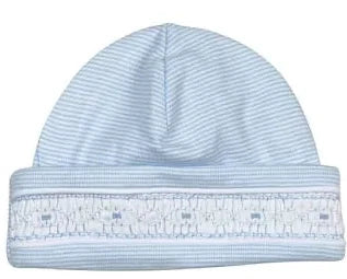 Blue Hand Smocked Beanie Hat