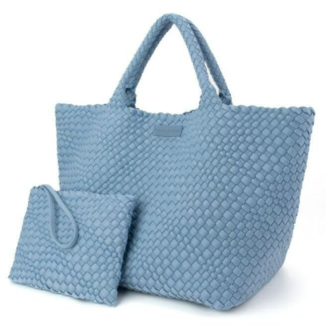 Denim oversized woven tote