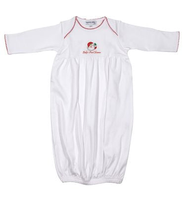 Winking Santa Embroidered Baby's First Christmas Gown