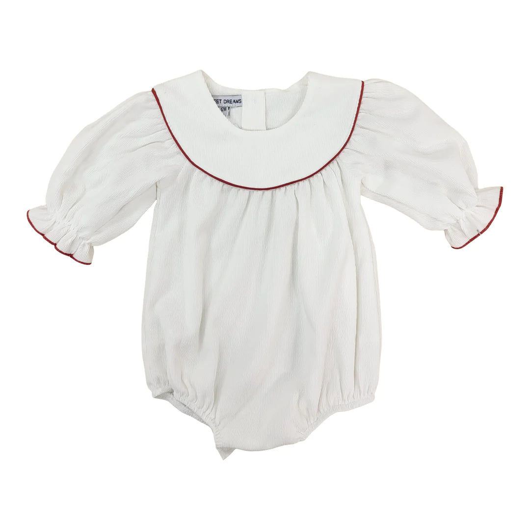 White Corduroy Bubble with Red Trim