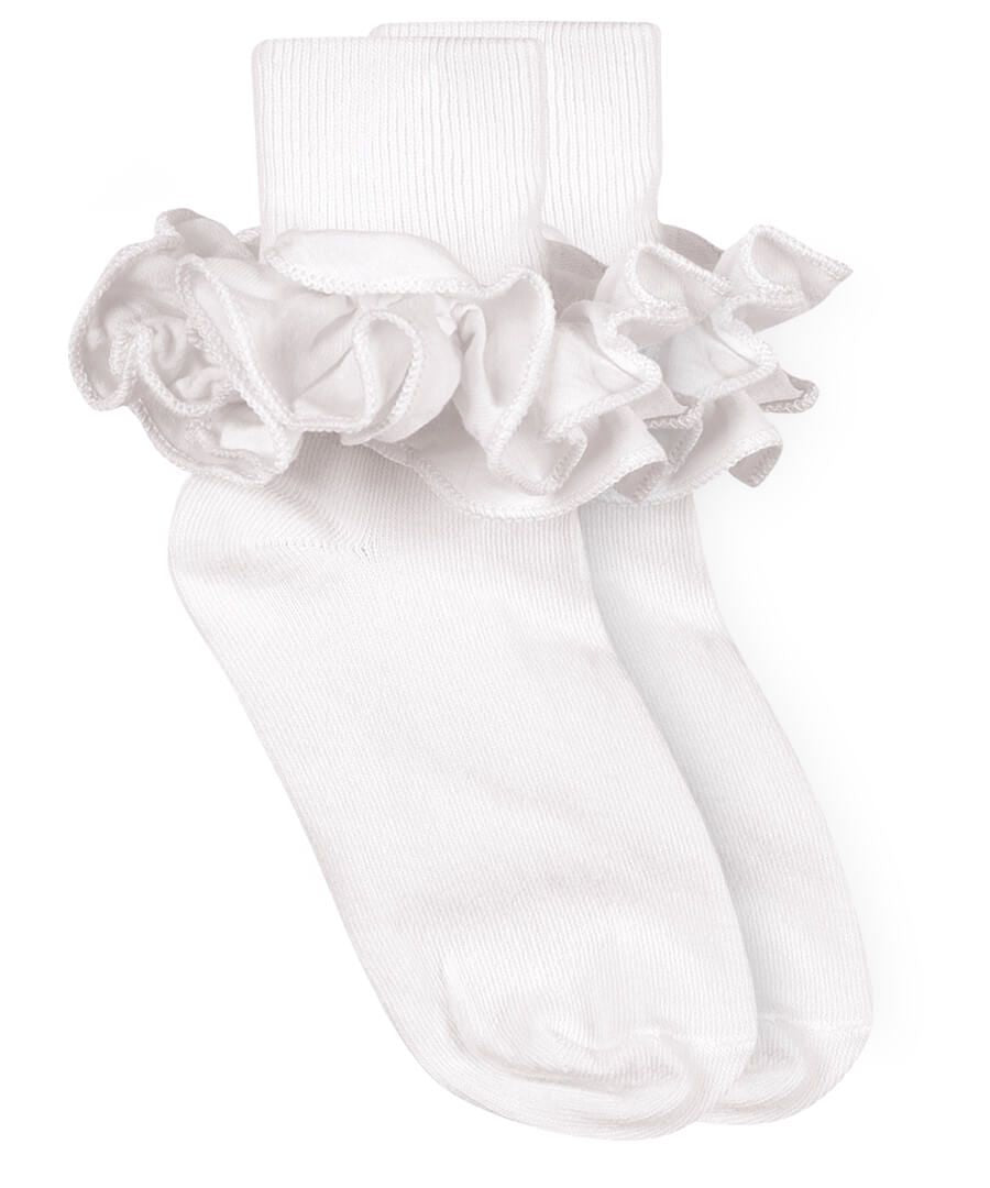 Girls turn cuff ruffle socks- white